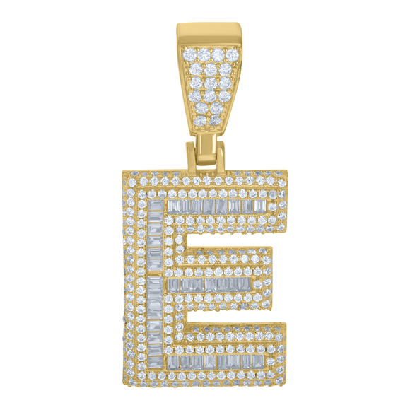925 Sterling SilverBaguette RND CubicZirconia E Alphabet Initial Charm Pendant